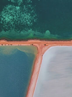 Images Dated 2nd August 2019: Salt storage ponds by the ocean as seen from above, Western Australia