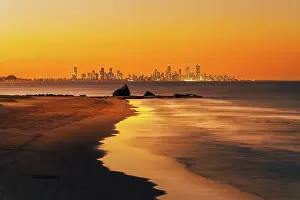 Seascape of Currumbin Beach Looking Toward City of Gold Coast in the Distance
