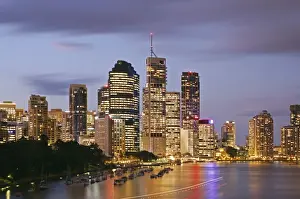 Skyline of Brisbane with Brisbane river at dusk