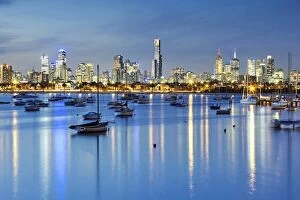 Allan Baxter Collection: Skyline of Melbourne with harbour at night