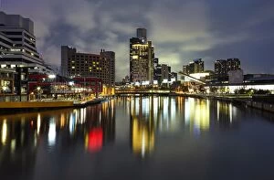 Allan Baxter Collection: Skyline of Melbourne regenerated docklands at night