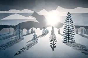 Stoneography Prints: Snow Mountain Illustration with Sun Glare