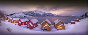 Norwegian Culture Prints: A snowy scene at Grotfjord in the winter, arctic circle of Norway