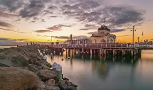 St. Kilda pavilion at St. Kilda pier at sunset in Melbourne, Australia
