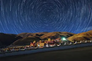 Star trails over Litang temple