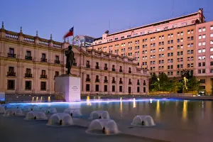 The Statue of the President Arturo Alessandri at Citizenry Square with La Moneda Palace in the Background, Santiago, Chile, South America