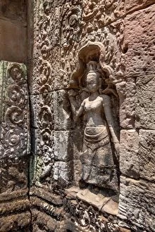 Images Dated 17th April 2009: Stone Wall Carvings (Bas Relief) At Prasat Ta Prohm, Angkor, Siem Reap, Cambodia