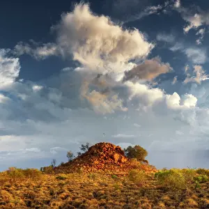 Prints of Storm Clouds building up over a rocky outcrop near Yandeyarra in the Pilbara Region of Western Australia Western Australia (WA) Prints: Storm Building over Rocky Hill, Yandeyarra, Western Australia