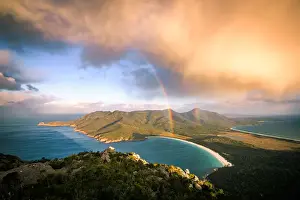 Freycinet Prints: Storm cloud passing by mt Amos. View towards Wineglass Bay. Freycinet Peninsula, Tasmania