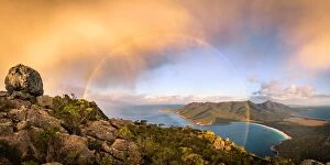 Images Dated 24th May 2016: Storm cloud passing by mt Amos. View towards Wineglass Bay. Freycinet Peninsula, Tasmania