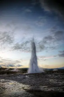 Strokkur fountain geyser sunset eruption