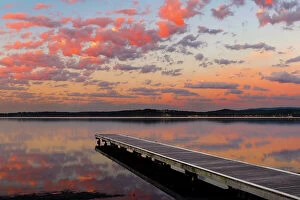 Kathryn Diehm Collection: sunrise with clouds over a jetty on the lake