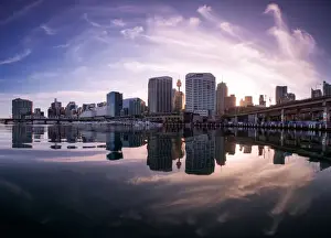Building Prints: Sunrise at Darling Harbour in Sydney, New South Wales, Australia