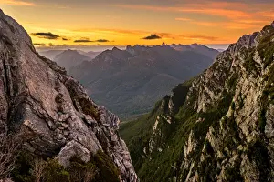 Sunrise over Eastern Arthurs in Western Arthurs Range, Southwest Tasmania