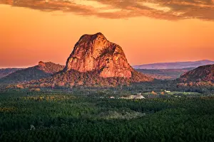 Sunrise over Mount Tibrogargan in Glass House Mountains of Queensland