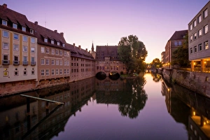 Sunrise View of Pegnitz River and the Hospice of the Holy Spirit (Heilig-Geist-Spital) Sunrise View of Pegnitz River and the Hospice of the Holy Spirit (Heilig-Geist-Spital)