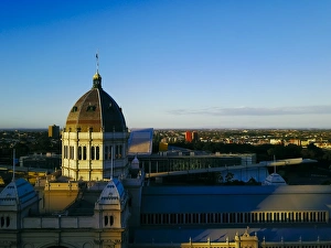 Sunset Aerial view of north Melbourne and the exhibition centre, Carlton gardens, Victoria Sunset Aerial view of north Melbourne and the exhibition centre, Carlton gardens, Victoria
