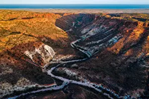 Aerial Prints: Sunset drone image over Charles Knife Canyon in Cape Range National Park Exmouth