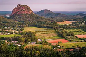 Rural Scene Prints: Sunset over Mount Tibrogargan in Glass House Mountains of Queensland