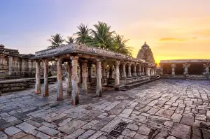 Building Prints: Sunset with Somyanayaki Temple of Chennakeshava Complex (Kesava Temple of Belur) in Hassan
