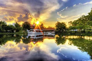 Artie Ng Prints: Sunset with the Traditional Style Stone Boat and Tea House in Singapore Chinese Garden