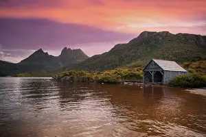 Tourist Attraction Prints: Sunset View of Cradle Mountain in the Cradle Mountain-Lake St Clair National Park