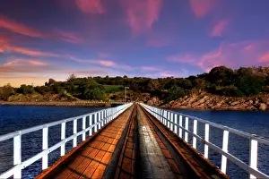 Historical Prints: Sunset View of Granite Island From the Horse-Drawn Tramway Causeway