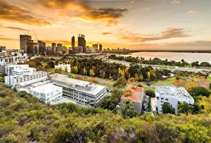 Sunsrise behide of Central Business District building at Perth