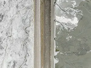 Prints of Abstract Aerial Art Mining Australia Prints: Tailing ponds in a mine separated by a levee photographed from a drone point of view