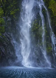 The thundering Stirling waterfall, Fjordland national park, South Island, New Zealand