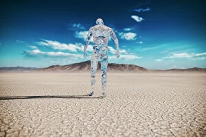 Images Dated 5th September 2017: Transparent Man Walking in Desert