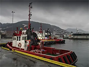 Tugboat moored at the Bergen Wharf, Norway