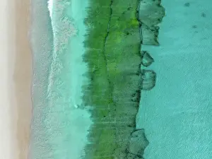 Underwater rock formation off Swanbourne Beach shot from a drone perspective, Perth, Western Australia, Australia