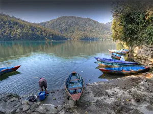 A view of the beautiful lake Pokhara in Nepal