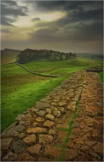 A view of Hadrians wall in the Northumberland district of England