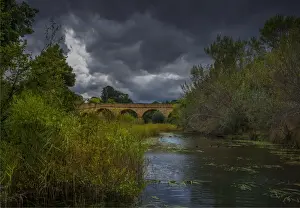 A view to the historic convict built bridge at Richmond in southern Tasmania, Australia