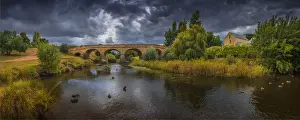 A view to the historic convict built bridge at Richmond in southern Tasmania, Australia
