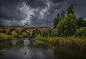 A view to the historic convict built bridge at Richmond in southern Tasmania, Australia