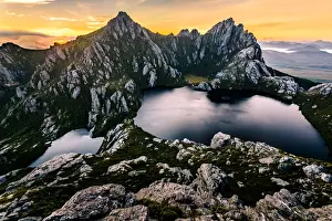View of Lake Oberon from mt Pegasus South in Western Arthur Range, Southwest Tasmania