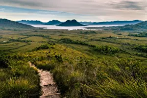 View of Lake Pedder from the trail up to mt Anne, Southwest Tasmania