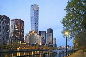View of Melbourne with both riversides at dawn View of Melbourne with both riversides at dawn