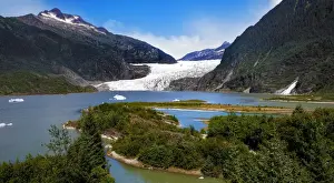 Iceberg Prints: View of Mendenhall Lake and Glacier With Nugget Falls in Mendenhall Valley