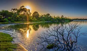 View near Bullock Island and the Industrial port area at dawn, Lakes Entrance, East Gippsland