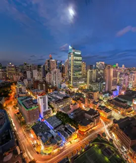 Aerial View Prints: View on night highlighted Sydney Central Business District
