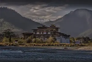 Punakha Valley Prints: A view of the Panukha Dzong, in East central Bhutan