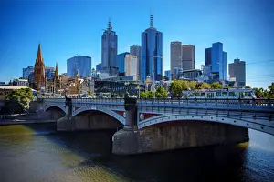 Downtown District Prints: View of Princes Bridge Spanning the Yarra River and the City Skyline of Melbourne Central Business District