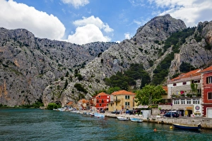 View of River Cetina and Rocky Crags in Omis, Split, Croatia View of River Cetina and Rocky Crags in Omis, Split, Croatia
