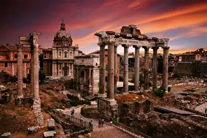 Temple Prints: The View of Roman Forum From Portico Dii Consentes, Rome, Lazio, Italy