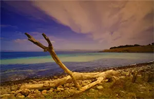 Maria Island Prints: A view along the shoreline of Maria Island and looking towards the east coast of Tasmania