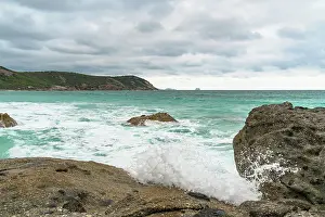 Prints of A view of Squeaky Beach on an overcast day. The beach is named after the squeaky sound made by the dry sand as you walk across it on a hot day Squeaky Beach Prints: A view of Squeaky Beach | Wilson's Promontory National Park | Victoria | Australia